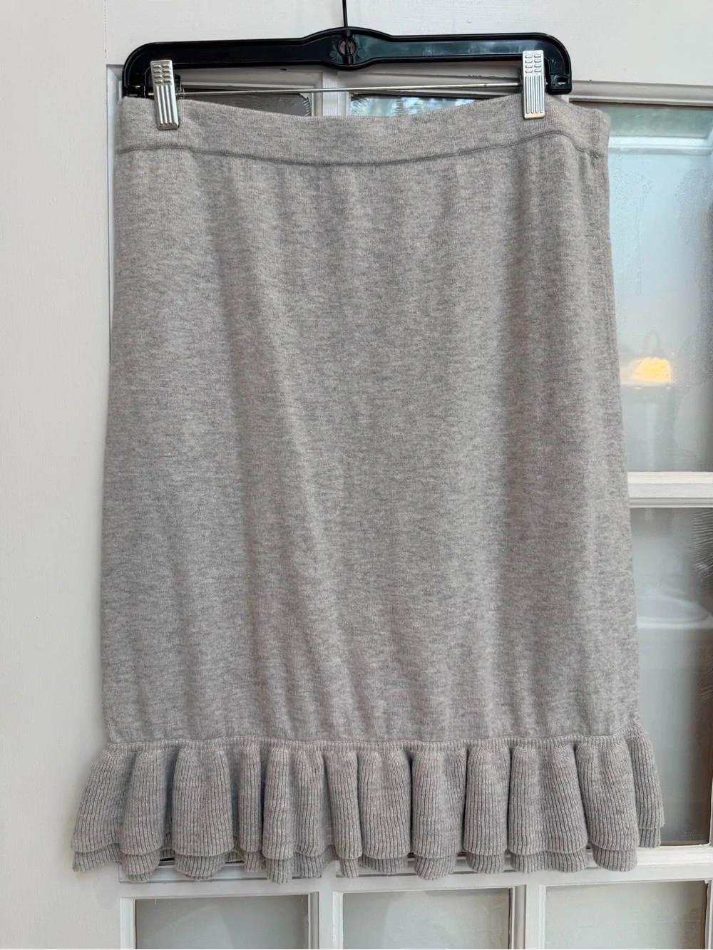 J. Crew Women’s Gray Chic Wool Blume Midi Stretch Skirt With Ruffle Size 14